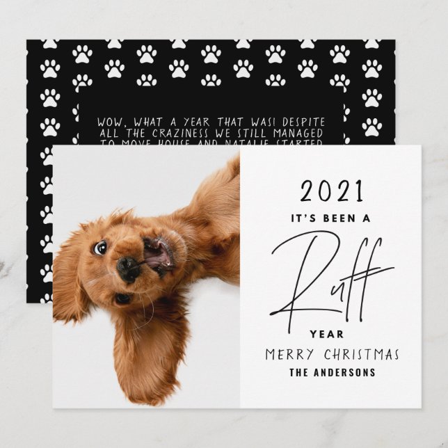 Christmas dog funny ruff year in review card (Front/Back)