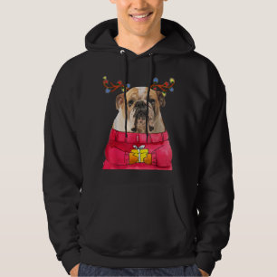 Christmas Dog Gift Bulldog Antlers Ugly Xmas Sweat Hoodie