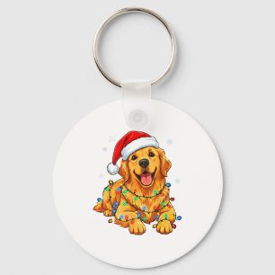 Christmas Dog Golden Retriever Lights Xmas Keychain