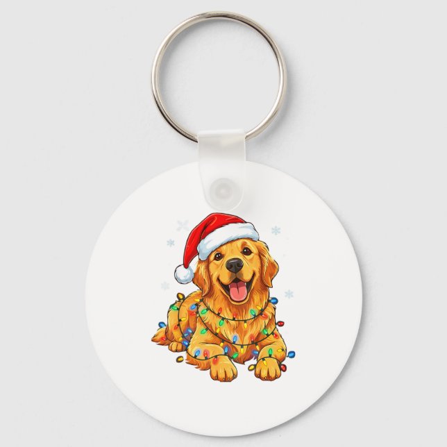 Christmas Dog Golden Retriever Lights Xmas  Keychain (Front)