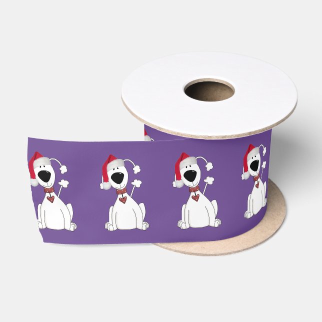 Christmas Dog Graphic With Hat  Satin Ribbon (Spool)