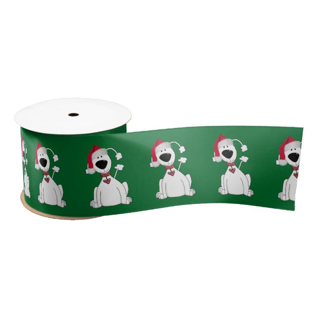 Christmas Dog Graphic With Hat  Satin Ribbon (Spool)