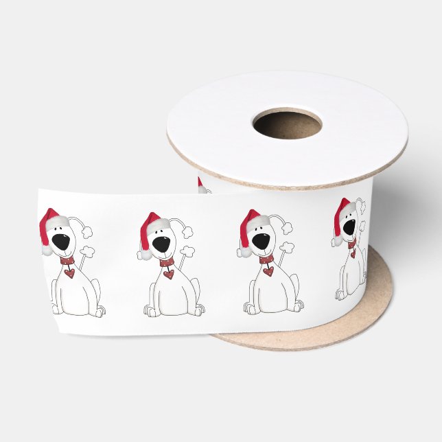 Christmas Dog Graphic With Hat  Satin Ribbon (Spool)