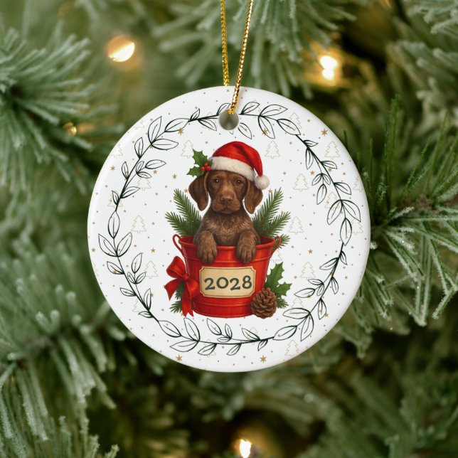Christmas Dog GSP German Shorthaired Pointer Santa Ceramic Ornament (Tree)