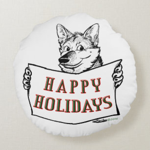 Christmas Dog: Happy Holidays Round Pillow