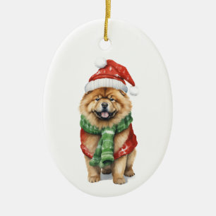 Christmas Dog, Holiday Chow Chow Ceramic Ornament