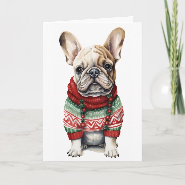 Christmas Dog, Holiday Frenchie, Bulldog BLANK  Card (Front)