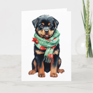 Christmas Dog, Holiday Rottweiler Puppy BLANK  Card