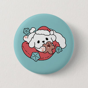 Christmas Dog in Santa Hat – Holiday Cheer for Pet 2 Inch Round Button