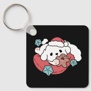 Christmas Dog in Santa Hat – Holiday Cheer for Pet Keychain