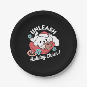 Christmas Dog in Santa Hat – Holiday Cheer for Pet Paper Plate