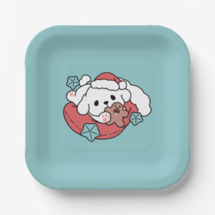 Christmas Dog in Santa Hat – Holiday Cheer for Pet Paper Plate
