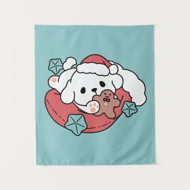 Christmas Dog in Santa Hat – Holiday Cheer for Pet Tapestry (Front)