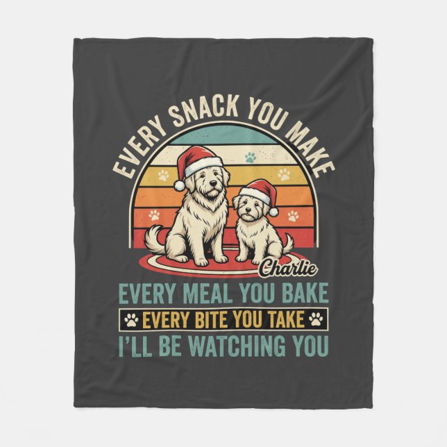 Christmas Dog Lovers Snack Watching Fleece Blanket (Front)