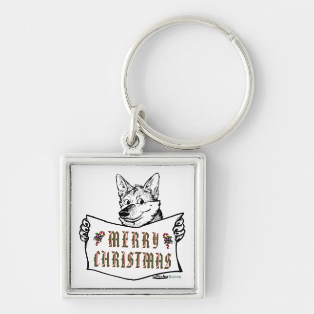 Christmas Dog:  Merry Christmas! Keychain (Front)