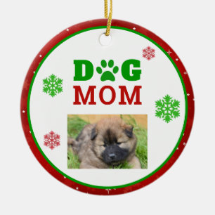 Christmas Dog Mom Paw Print Snowflake Photo Ceramic Ornament