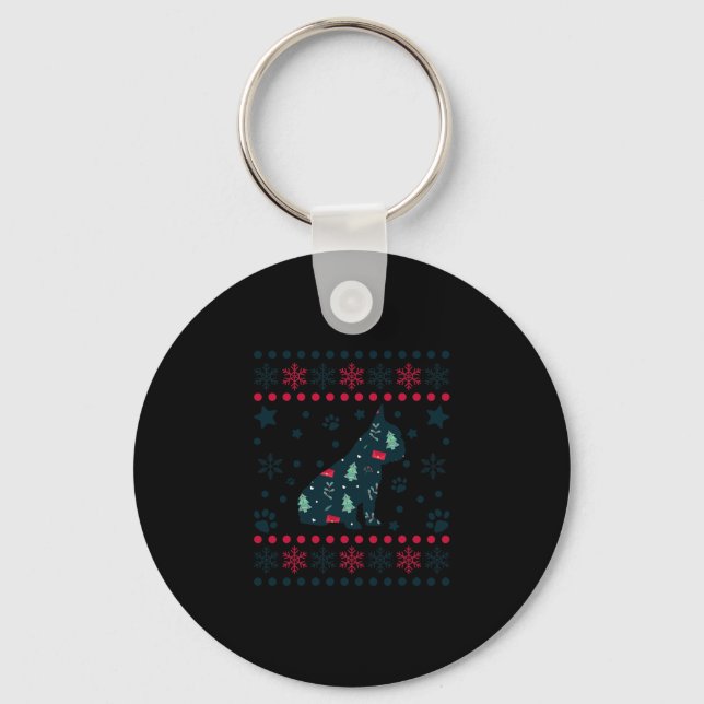 Christmas Dog Pattern French Bulldog Owner  Keychain (Front)