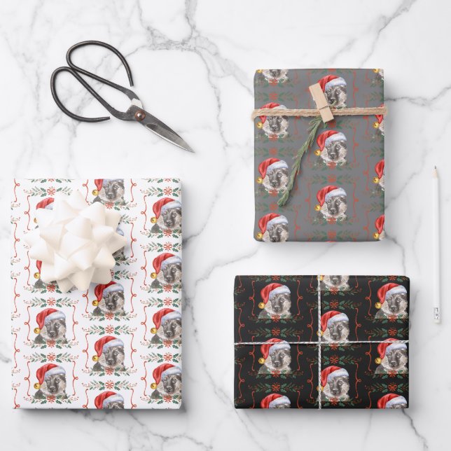 Christmas Dog Pattern GSD Wrapping Paper Sheets (Front)