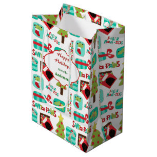 Christmas Dog Pattern Personalized Medium Gift Bag