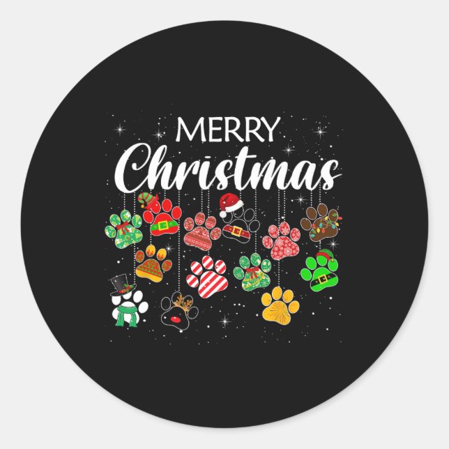 Christmas Dog Paw Print Buffalo Plaid Ugly Xmas  Classic Round Sticker (Front)