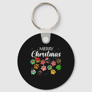 Christmas Dog Paw Print Buffalo Plaid Ugly Xmas  Keychain