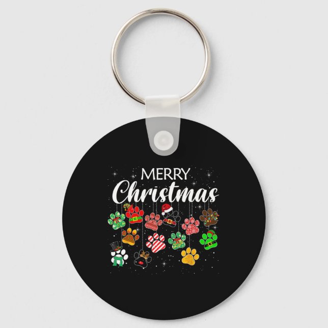 Christmas Dog Paw Print Buffalo Plaid Ugly Xmas  Keychain (Front)