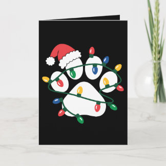 Christmas Dog Paw Print Santa Hat Lights Xmas Pet Card