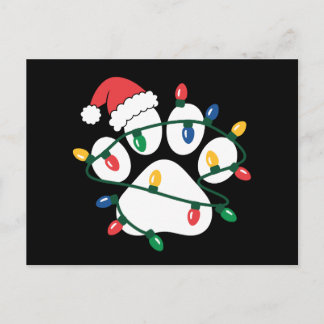 Christmas Dog Paw Print Santa Hat Lights Xmas Pet Holiday Postcard