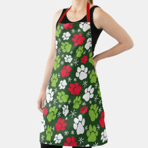 Christmas Dog Paw Prints Pattern Dog Groomers Apron