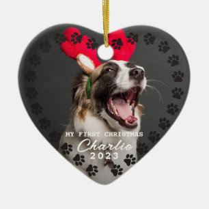 Christmas Dog Paw Prints Personalized Pet Photo Ceramic Ornament
