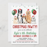 Christmas Dog Paw-ty Birthday Invitation