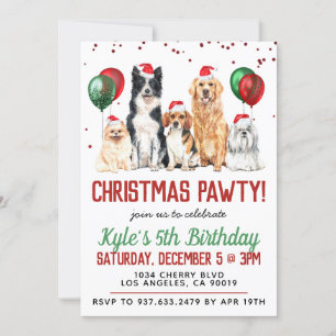 Christmas Dog Paw-ty Birthday Invitation