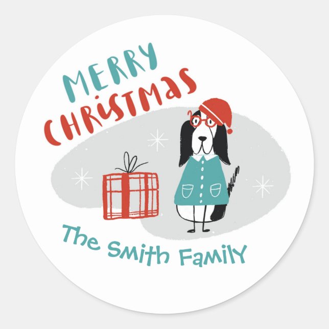 Christmas Dog Personalized Classic Round Sticker (Front)