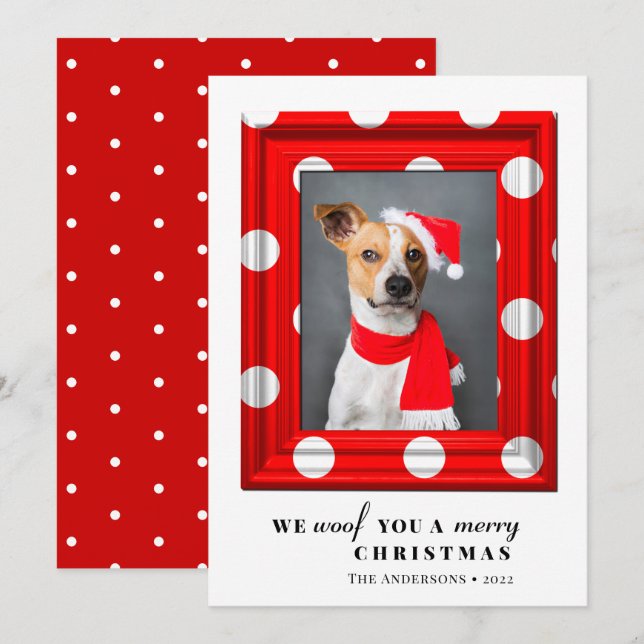 Christmas Dog Pet Photo Simple Red Holiday Frame Card (Front/Back)