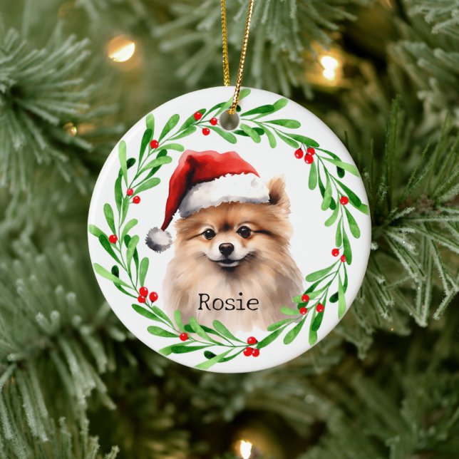 Christmas Dog Pomeranian Holidays Pet Ceramic Ornament (Tree)