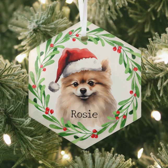 Christmas Dog Pomeranian Holidays Pet Glass Ornament (Insitu)