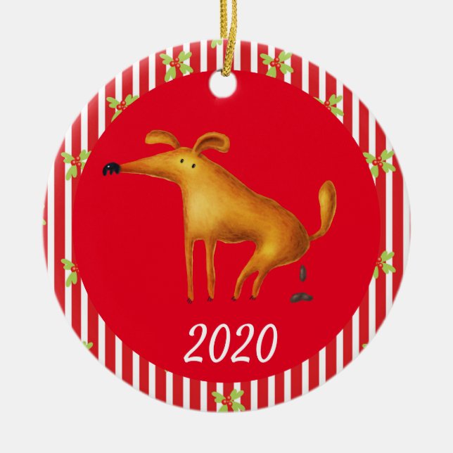 Christmas Dog Pooping  Covid Funny 2020 Ceramic Ornament (Front)
