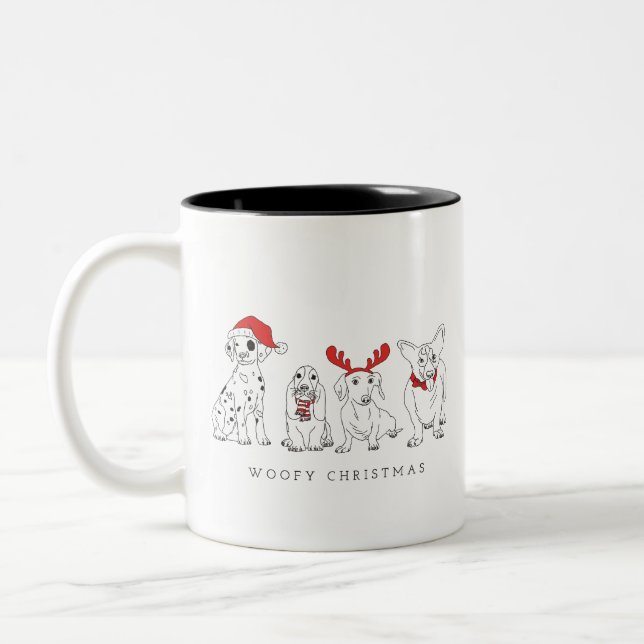 Christmas Dog Puns Santa Dogs Woofy Christmas Two-Tone Coffee Mug (Left)