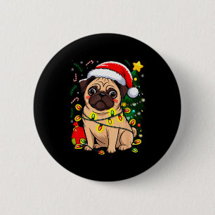 Christmas Dog Santa Clause Pug Puppy X-mas  2 Inch Round Button
