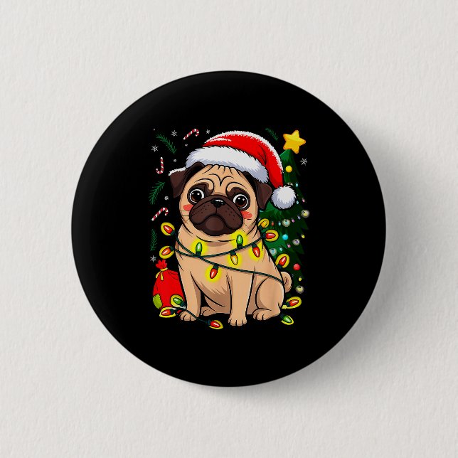 Christmas Dog Santa Clause Pug Puppy X-mas  2 Inch Round Button (Front)