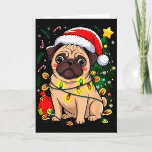 Christmas Dog Santa Clause Pug Puppy X-mas Card
