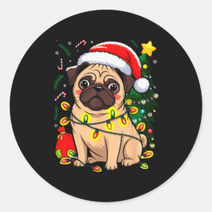 Christmas Dog Santa Clause Pug Puppy X-mas Classic Round Sticker