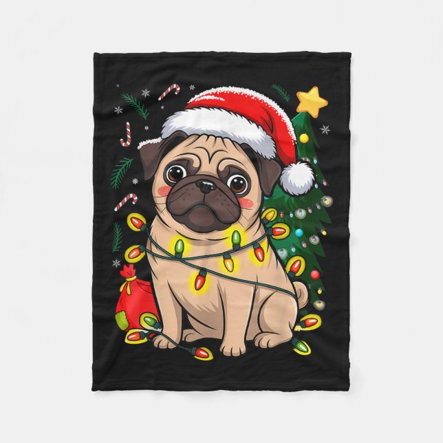 Christmas Dog Santa Clause Pug Puppy X-mas  Fleece Blanket (Front)