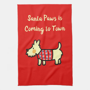 Christmas Dog Santa Paws Festive Puppy Kitchen Towel