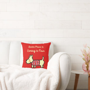 Christmas Dog Santa Paws Festive Puppy Throw Pillow
