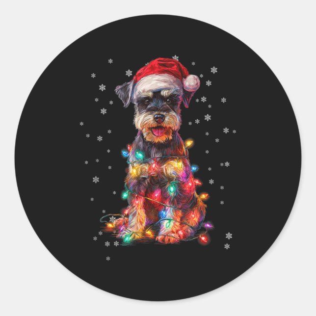Christmas Dog Schnauzer Santa Xmas Women Men Kids  Classic Round Sticker (Front)