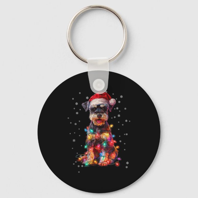 Christmas Dog Schnauzer Santa Xmas Women Men Kids  Keychain (Front)