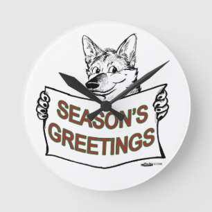 Christmas Dog:  Season's Greetings! Round Clock