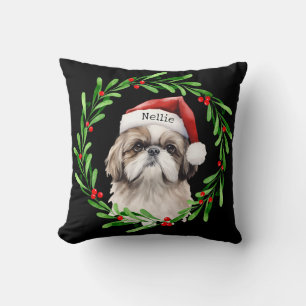 Christmas Dog Shih Tzu Santa Holidays Pet Throw Pillow