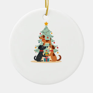 Christmas Dog Tree T-Shirt Cute Funny Puppy Dogs X Ceramic Ornament